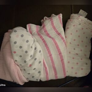 Pink and Gray Baby Swaddle Blanket Trio